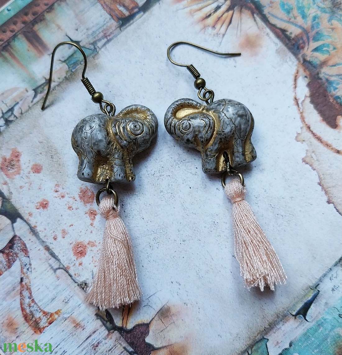 Szürke Elefánt - fülbevaló - ékszer - fülbevaló - lógó fülbevaló - Meska.hu