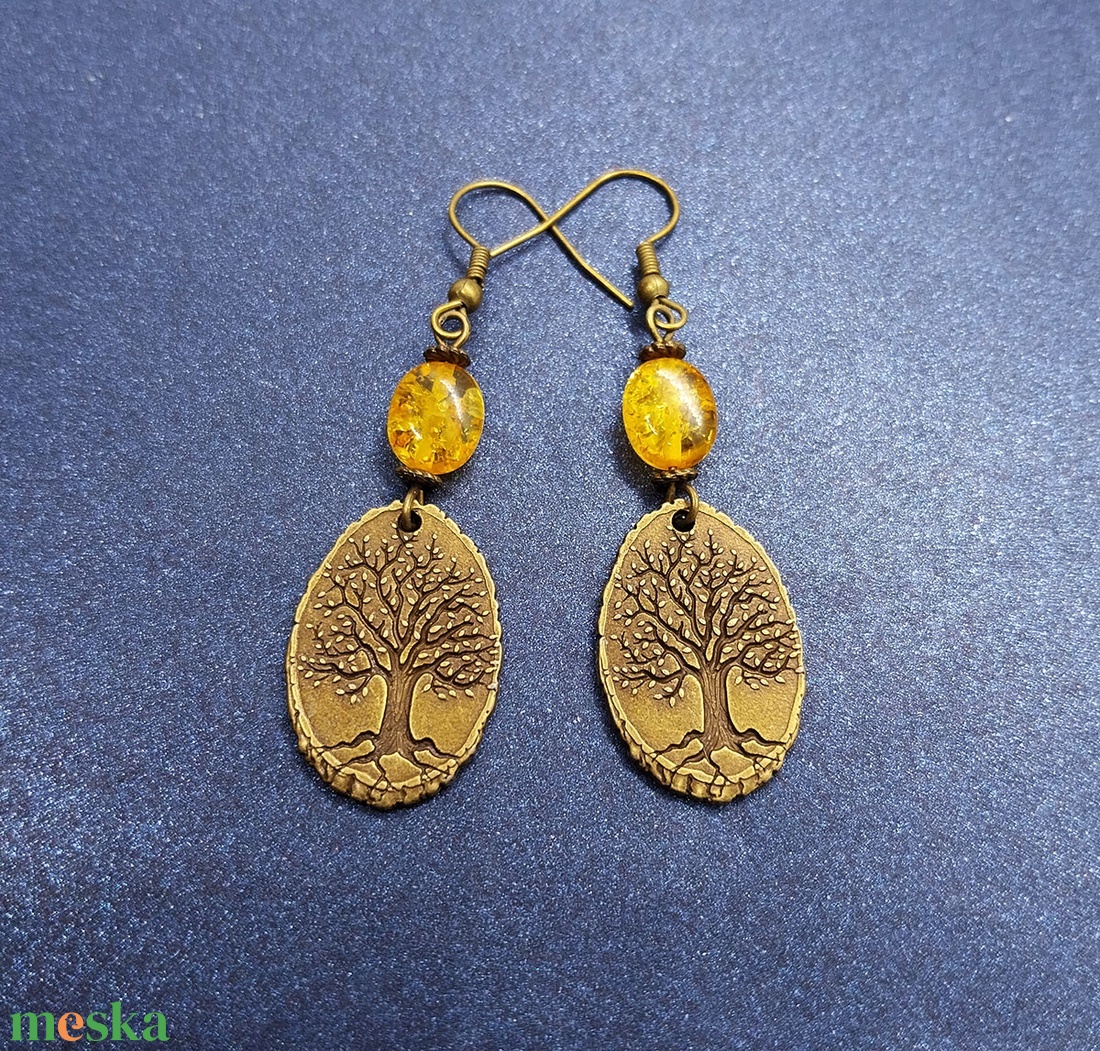 Öreg Tölgy - borostyános fülbevaló - ékszer - fülbevaló - lógó fülbevaló - Meska.hu