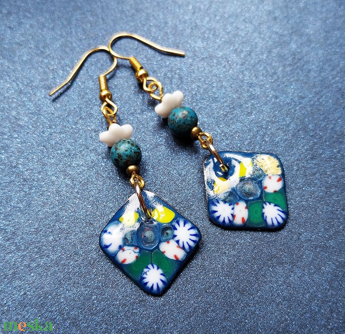 Millefiori tűzzománc fülbevaló - ékszer - fülbevaló - lógó fülbevaló - Meska.hu