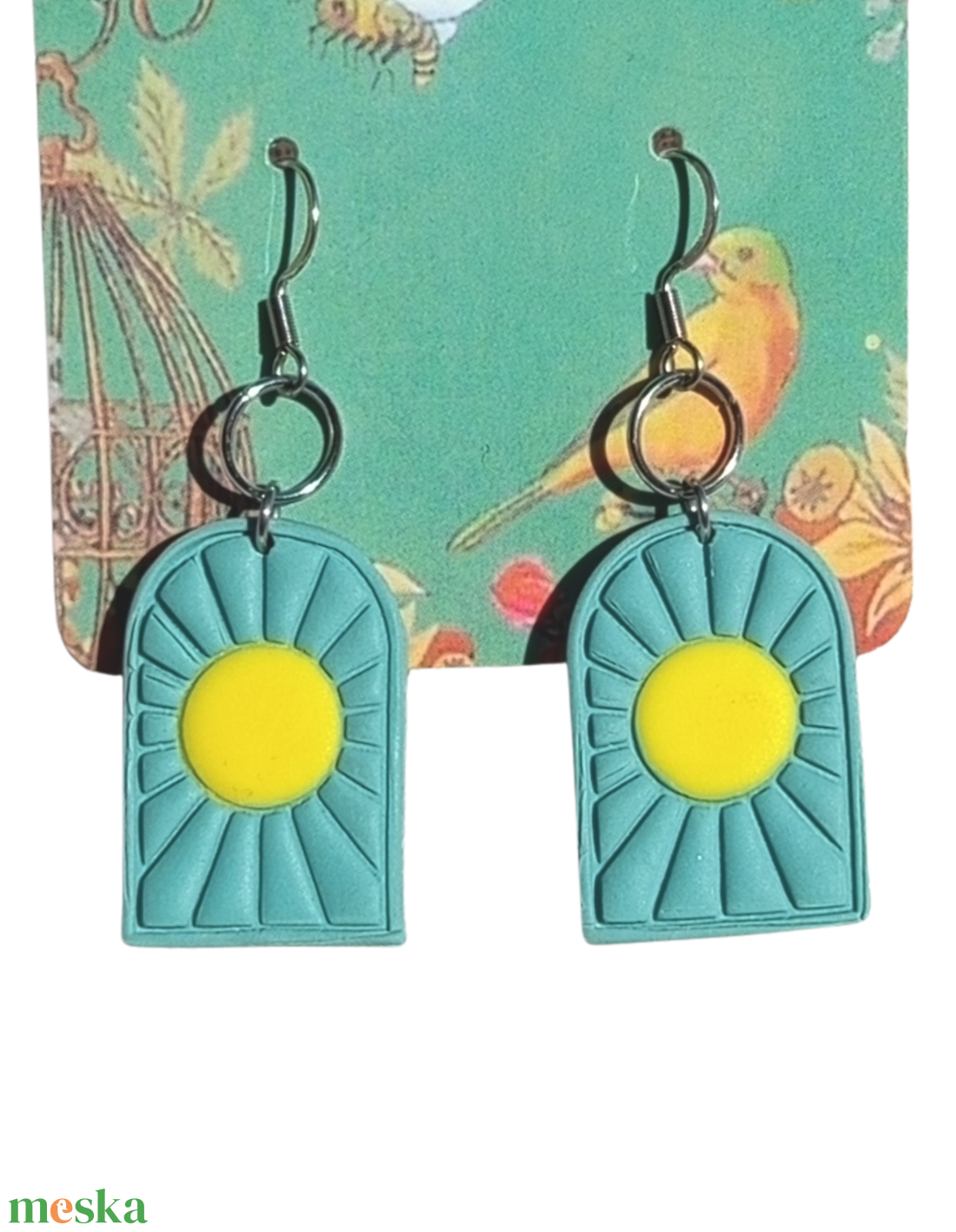 Boho sun fülbevaló - kék-sárga - ékszer - fülbevaló - lógó fülbevaló - Meska.hu