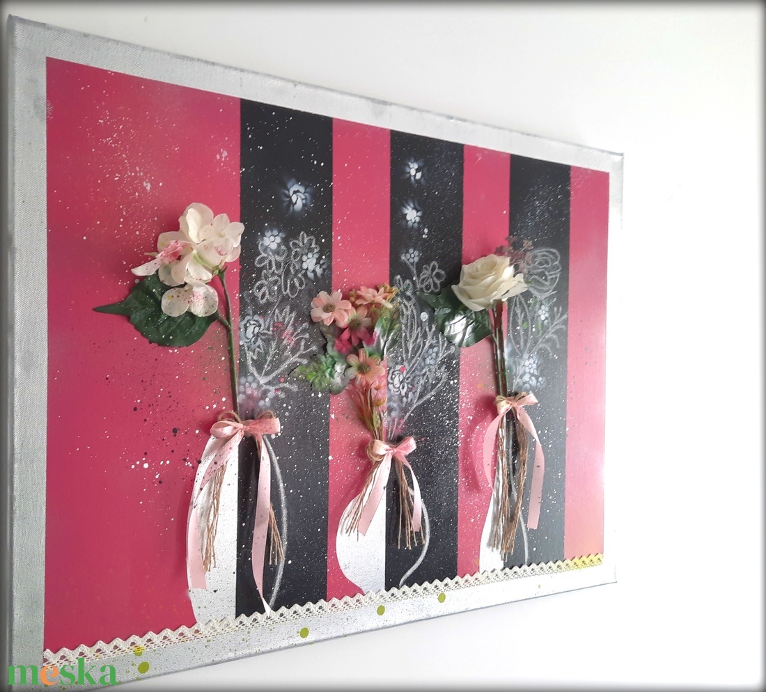 3D-s pink-fekete csíkos virágos falikép - otthon & életmód - dekoráció - kép & falikép - 3d képek - Meska.hu 3D-s pink-fekete csíkos virágos falikép - otthon & életmód - dekoráció - kép & falikép - 3d képek - Meska.hu
