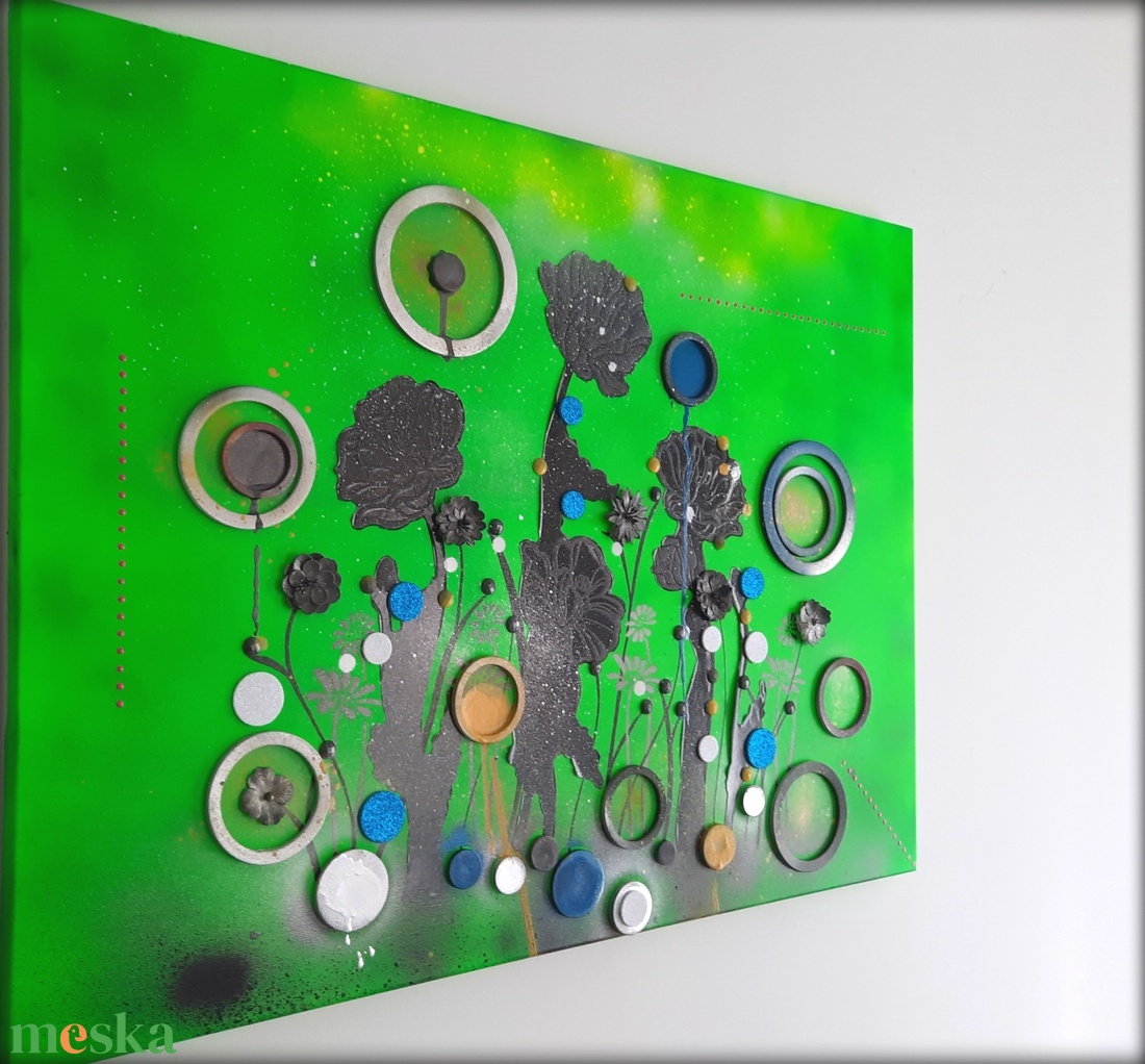 3D-s neon zöld virágos falikép - otthon & életmód - dekoráció - kép & falikép - 3d képek - Meska.hu