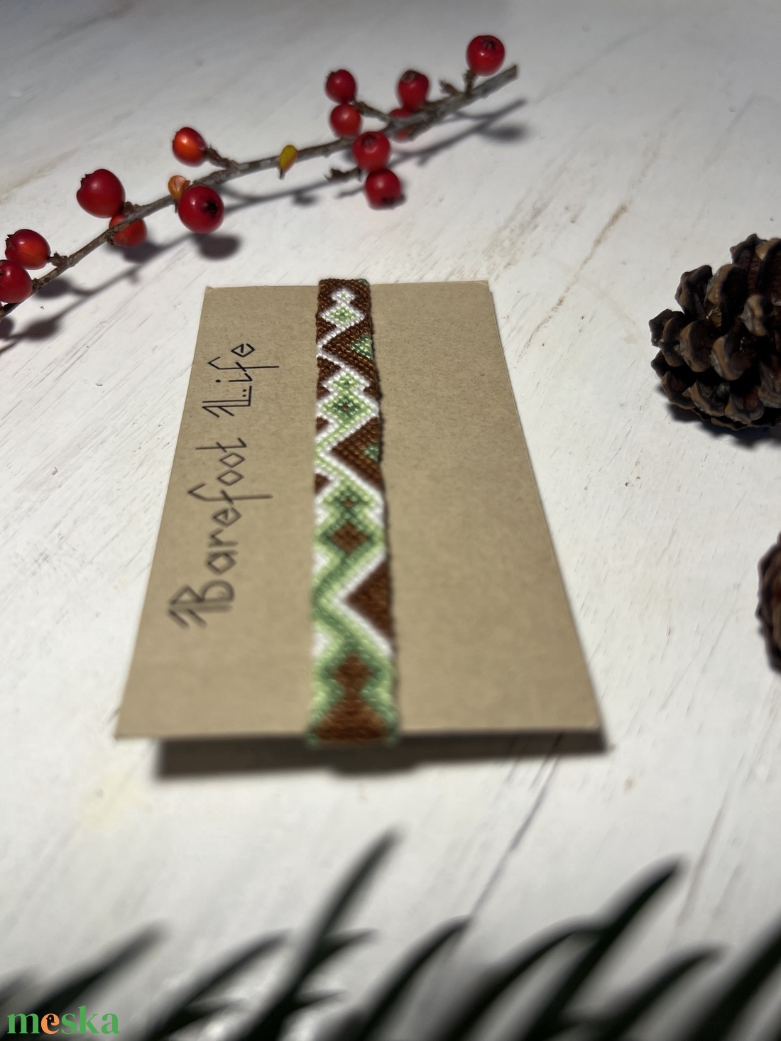 Barnazöld kígyó csomózott karkötő - ékszer - karkötő - fonott karkötő - Meska.hu