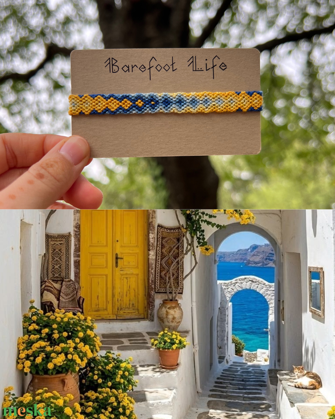 �Santorini nyár csomózott karkötő - ékszer - karkötő - fonott karkötő - Meska.hu
