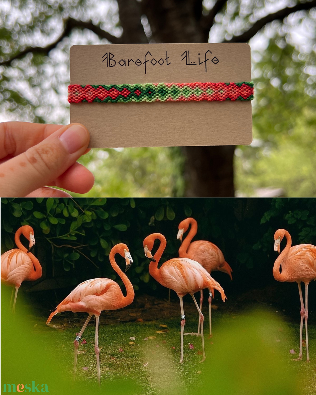 �Flamingó csomózott karkötő - ékszer - karkötő - fonott karkötő - Meska.hu