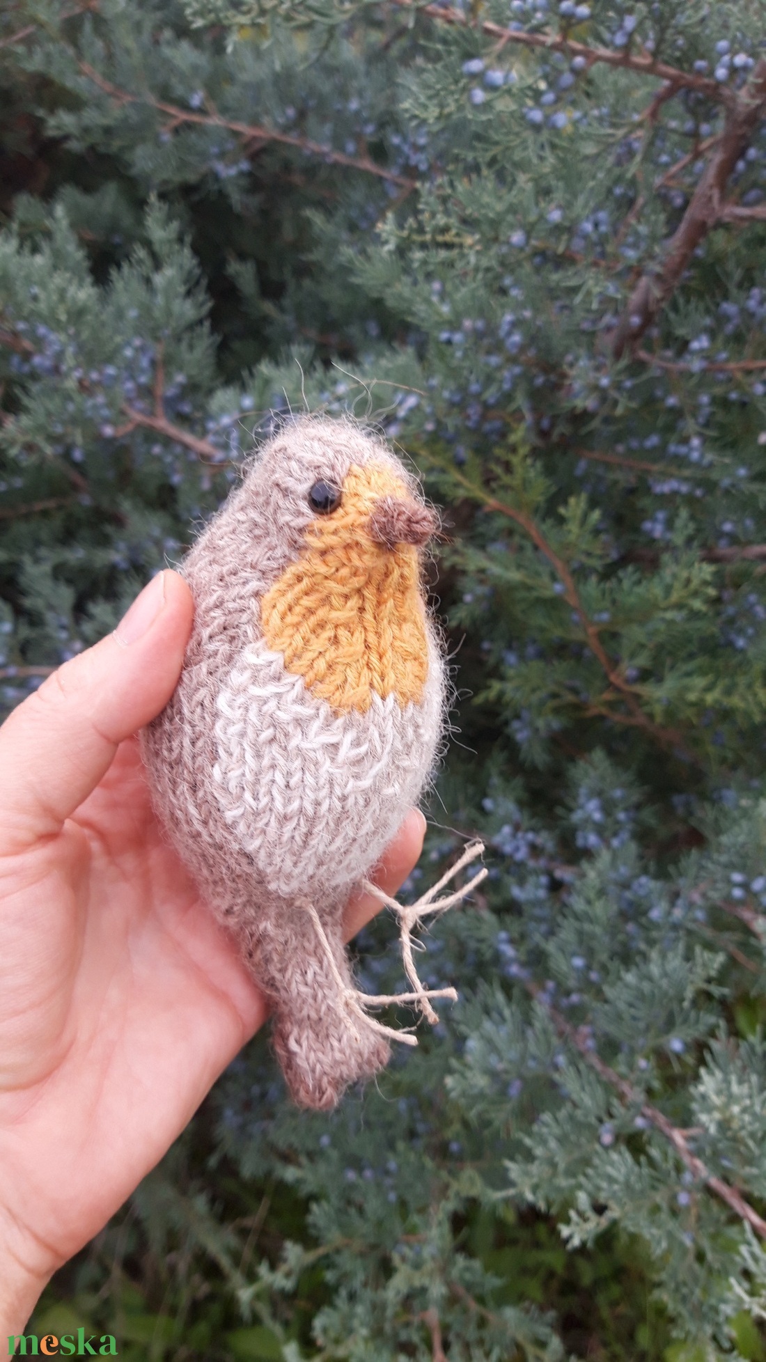 Vörösbegy plüss 100% gyapjúfonalból kötve - baba - mama - baba játékok - waldorf játékok - Meska.hu