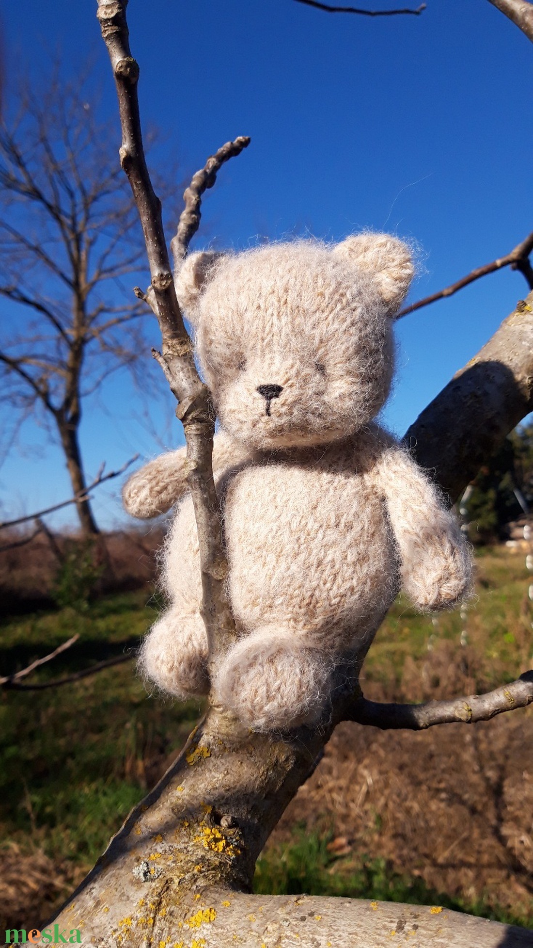 Kötött gyapjú mackó játék- világos bézs - játék & sport - plüssállat & játékfigura - maci - Meska.hu