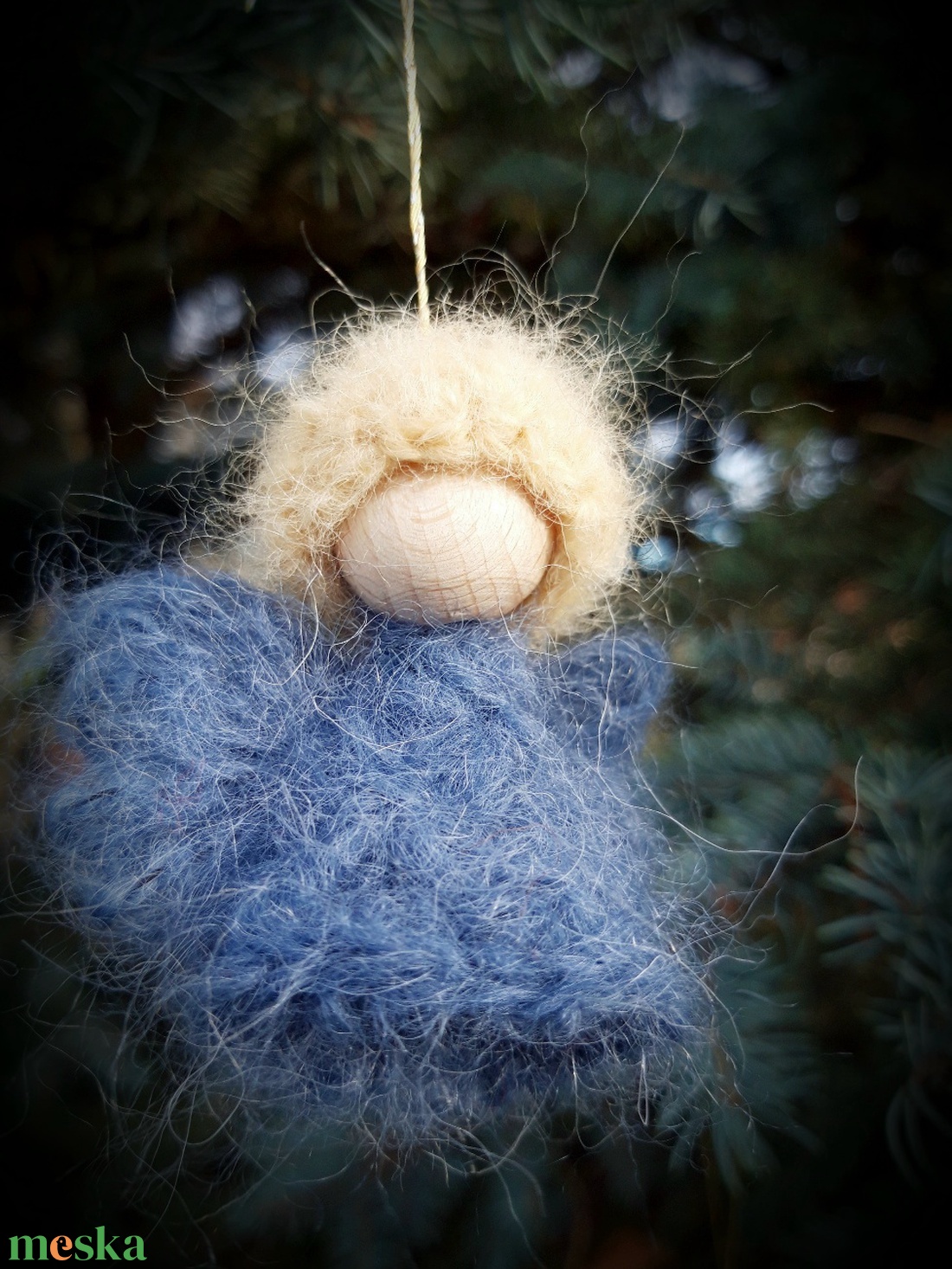 Gyapjú angyalka karácsonyi dísz- kék árnyalatok - karácsony - karácsonyi lakásdekoráció - karácsonyfadíszek - Meska.hu