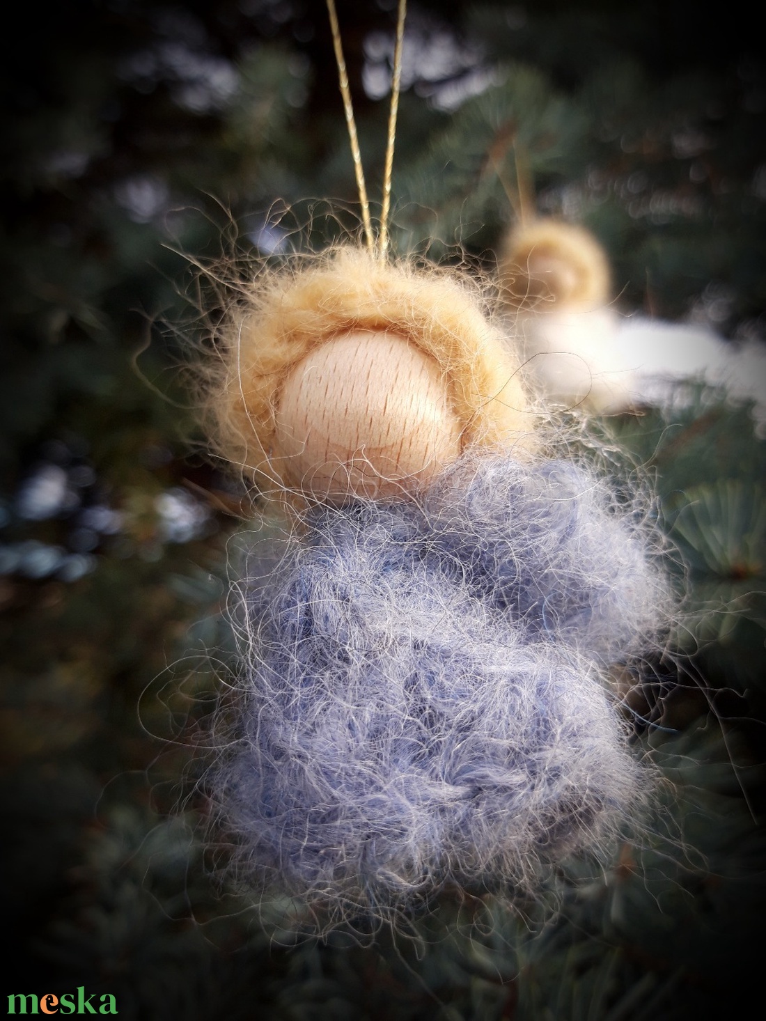 Gyapjú angyalka karácsonyi dísz- kék árnyalatok - karácsony - karácsonyi lakásdekoráció - karácsonyfadíszek - Meska.hu