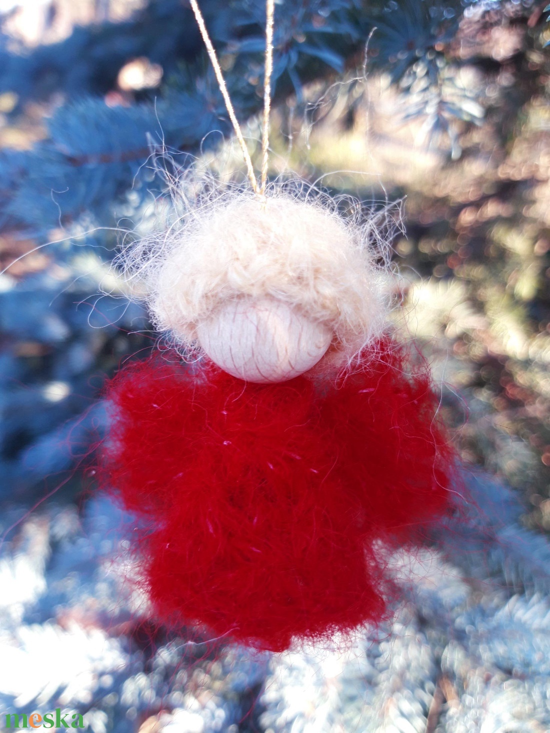 Gyapjú angyalka karácsonyi dísz- piros árnyalataiban - karácsony - karácsonyi lakásdekoráció - karácsonyfadíszek - Meska.hu