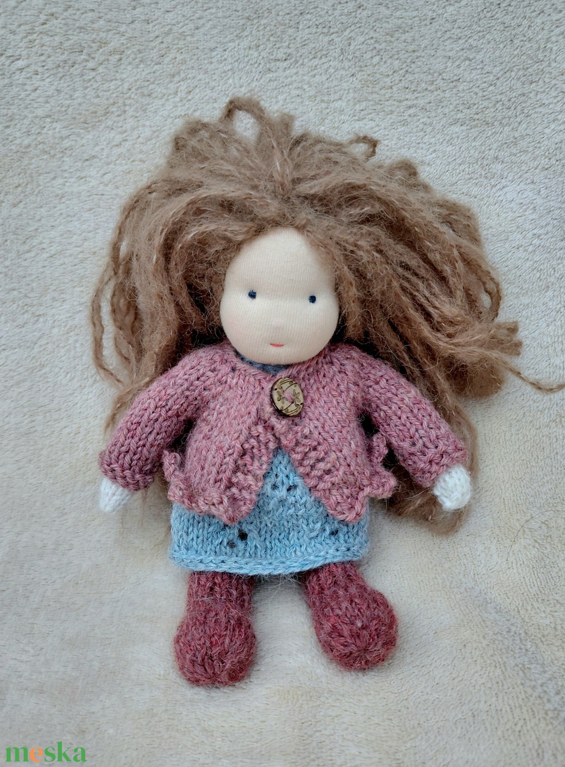 Kötött testű baba Málna - játék & sport - készségfejlesztő és logikai játék - montessori szivárvány, waldorf játékok - Meska.hu