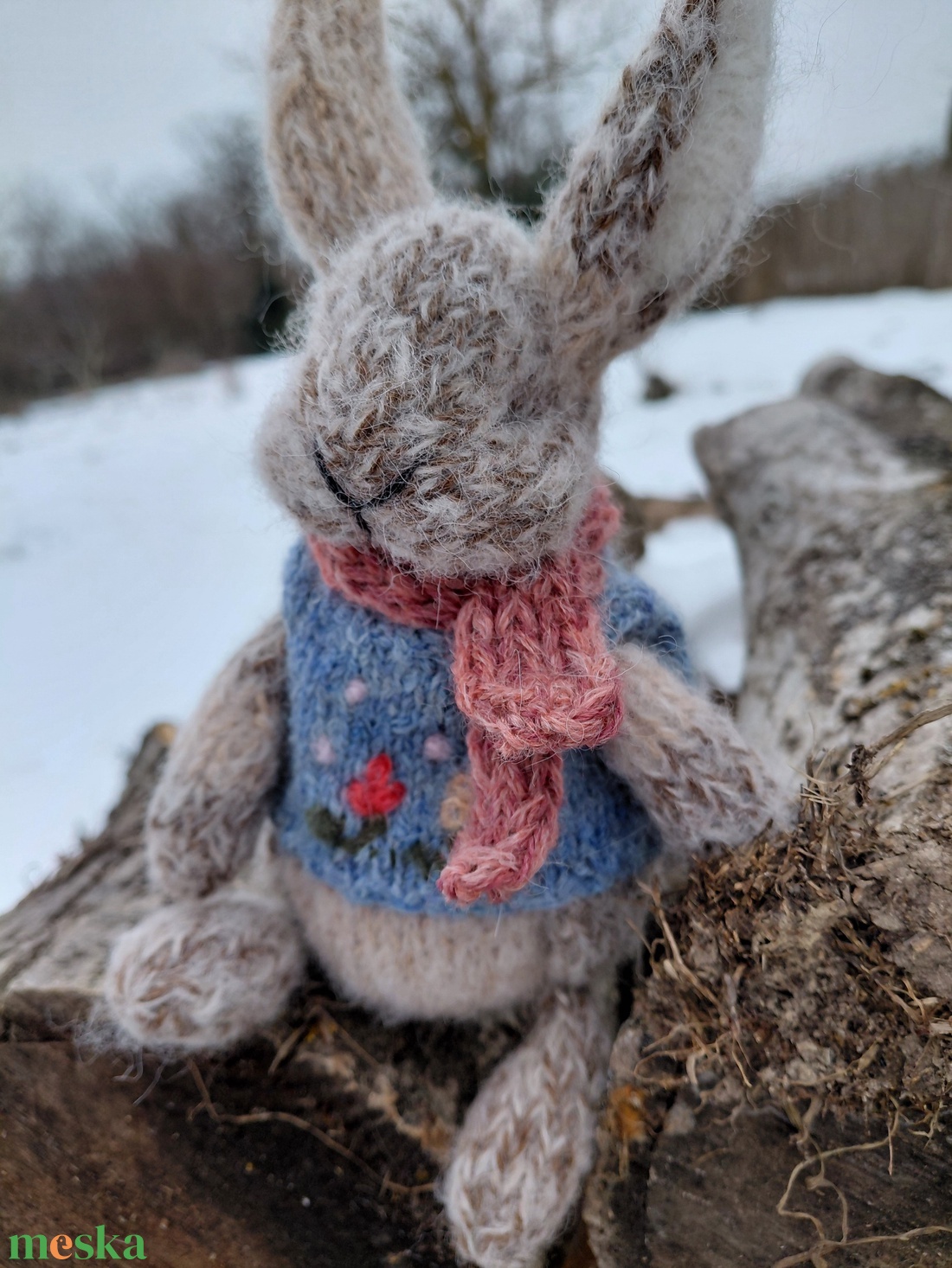 Kötött gyapjú nyuszi -barnás bézses - játék & sport - plüssállat & játékfigura - nyuszi - Meska.hu