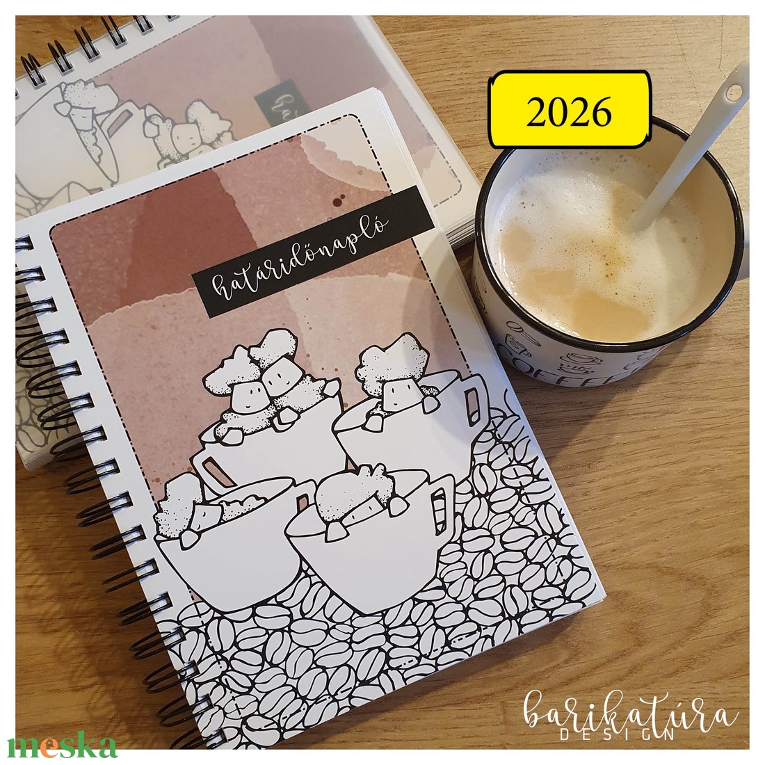 Kávés határidőnapló 2026 -színezhető - otthon & életmód - papír, írószer - jegyzetfüzet & napló - Meska.hu