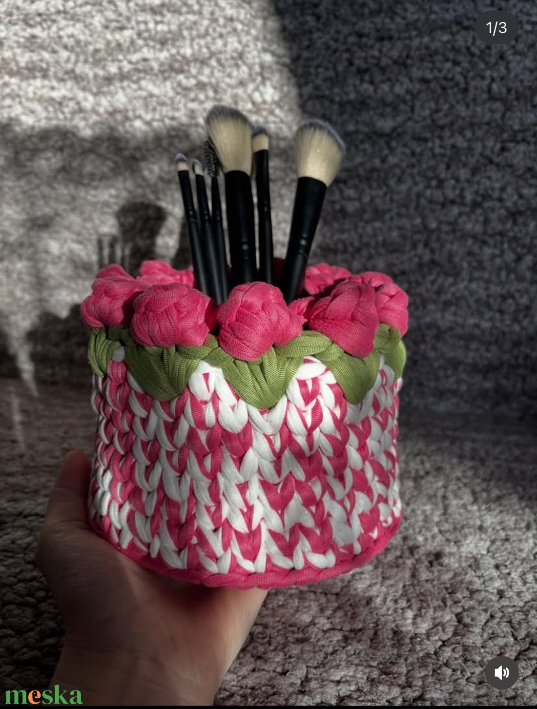 Horgolt tulipános tároló  � kézműves dekor kosár otthonra - otthon & életmód - tárolás & rendszerezés - tárolókosár - Meska.hu