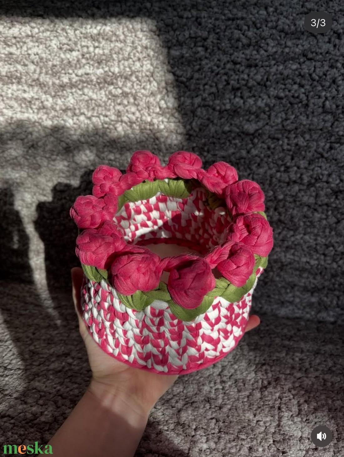 Horgolt tulipános tároló  � kézműves dekor kosár otthonra - otthon & életmód - tárolás & rendszerezés - tárolókosár - Meska.hu