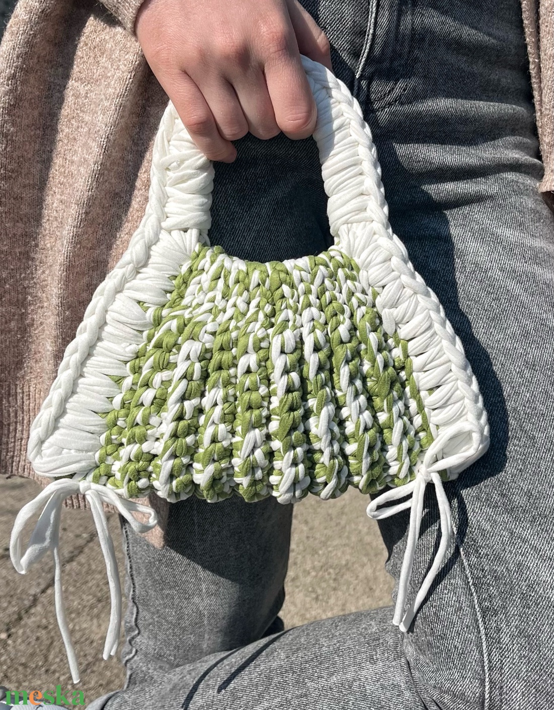 Horgolt mini kézitáska � olíva zöld kézműves női kistáska - táska & tok - kézitáska & válltáska - kézitáska - Meska.hu