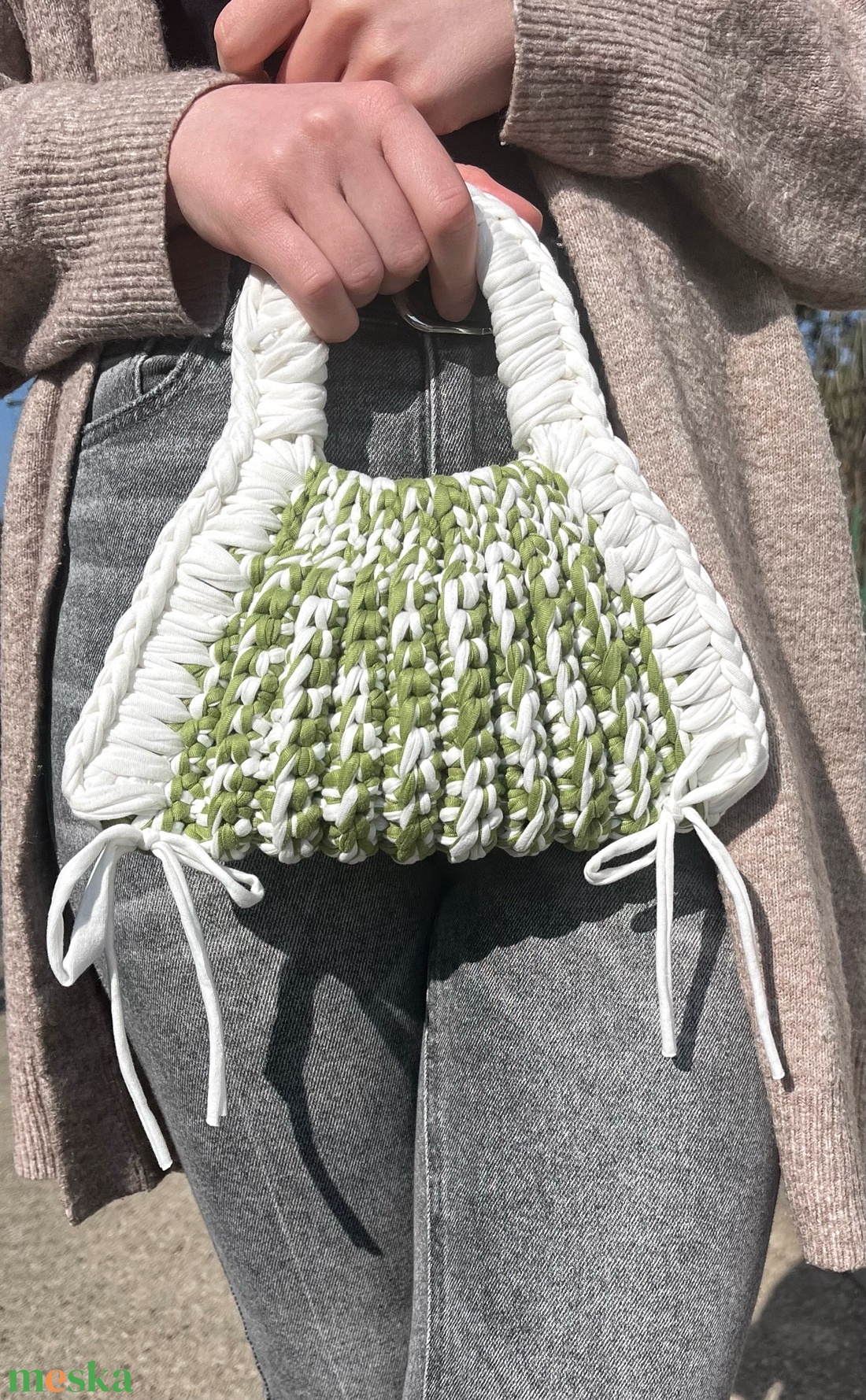 Horgolt mini kézitáska � olíva zöld kézműves női kistáska - táska & tok - kézitáska & válltáska - kézitáska - Meska.hu