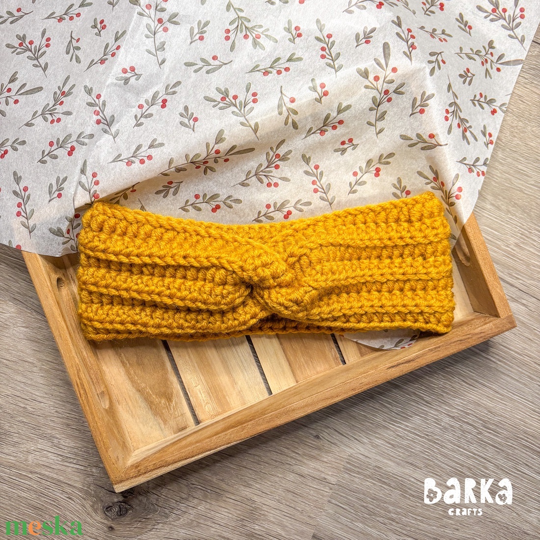 Horgolt mustársárga fejpánt / fülmelegítő - ruha & divat - sál, sapka, kendő - fejpánt - Meska.hu