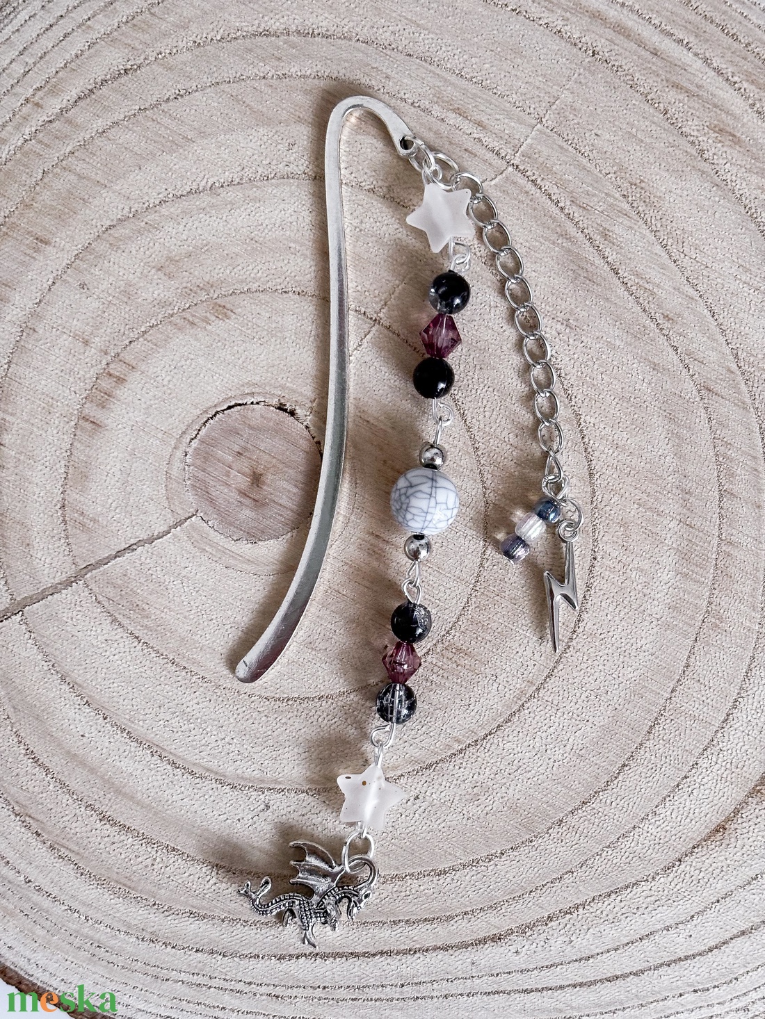 Sárkány gyöngyös romantikus fém könyvjelző / book charm - könyv & zene - könyvjelző - Meska.hu