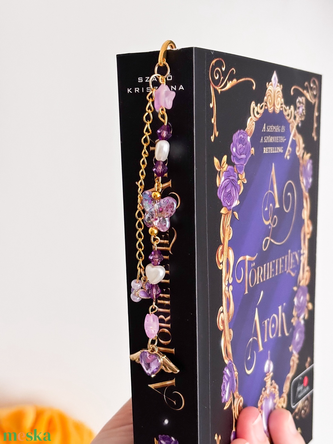 Lila gyöngyös romantikus fém könyvjelző / book charm - könyv & zene - könyvjelző - Meska.hu