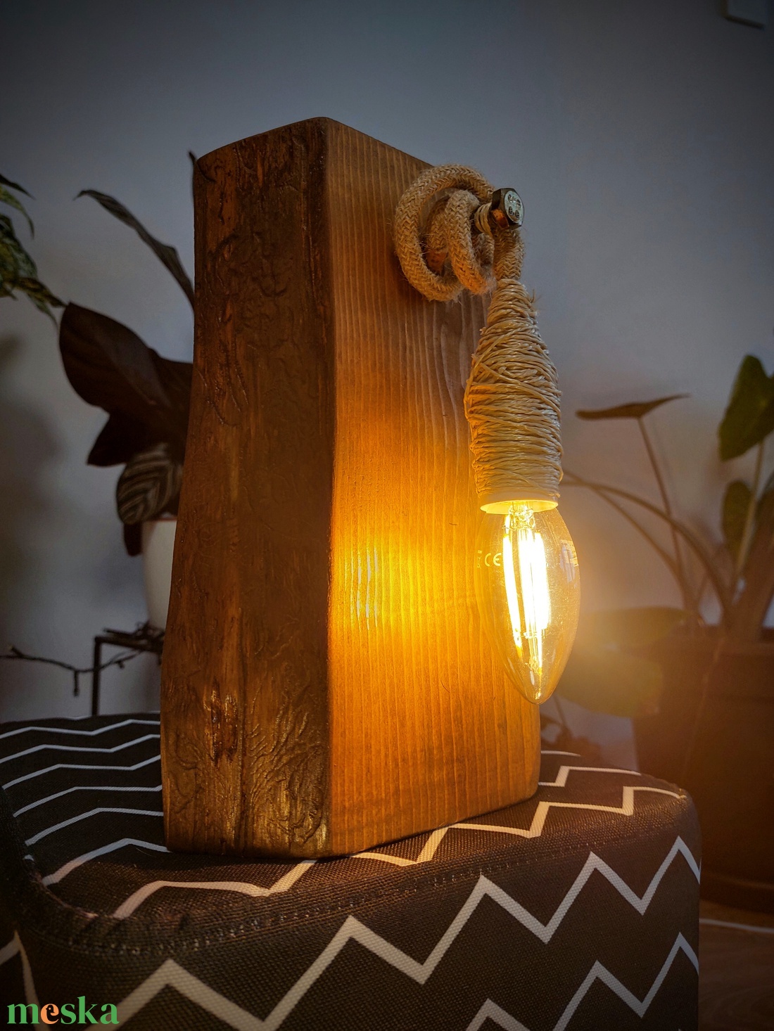 Egyedi kézzel csiszolt vintage stílusú asztali retró lámpa kender vezetékkel - otthon & életmód - lámpa - asztali lámpa - Meska.hu