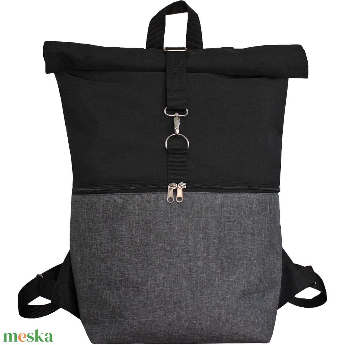 Roll top hátizsák - vízlepergető fekete-szürke BASIC (nagy méret) - táska & tok - hátizsák - roll top hátizsák - Meska.hu