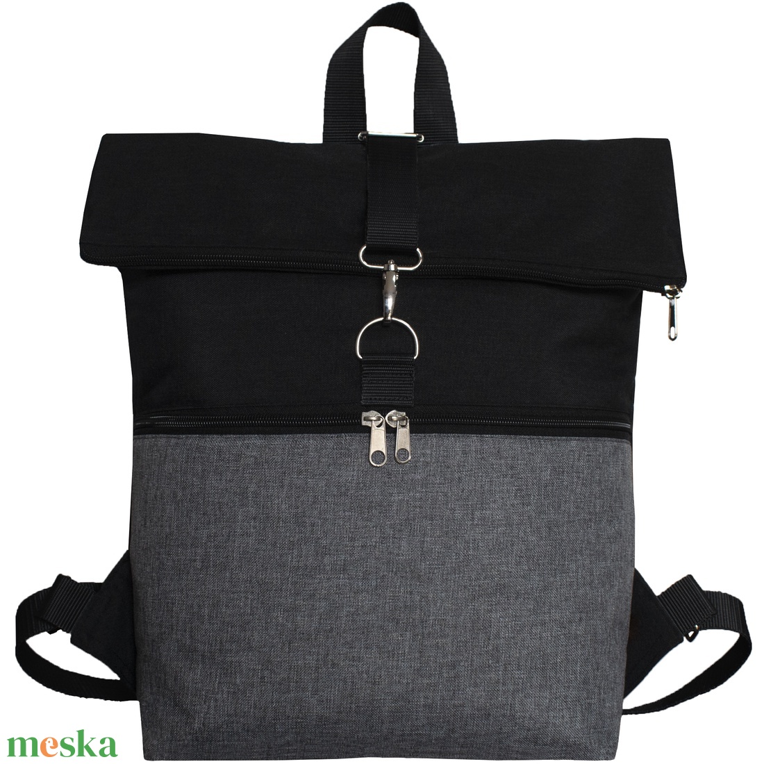 BASIC víz- és kopásálló szürke és fekete roll top hátizsák - táska & tok - hátizsák - hátizsák - Meska.hu