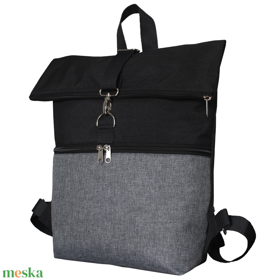BASIC víz- és kopásálló szürke és fekete roll top hátizsák - táska & tok - hátizsák - hátizsák - Meska.hu