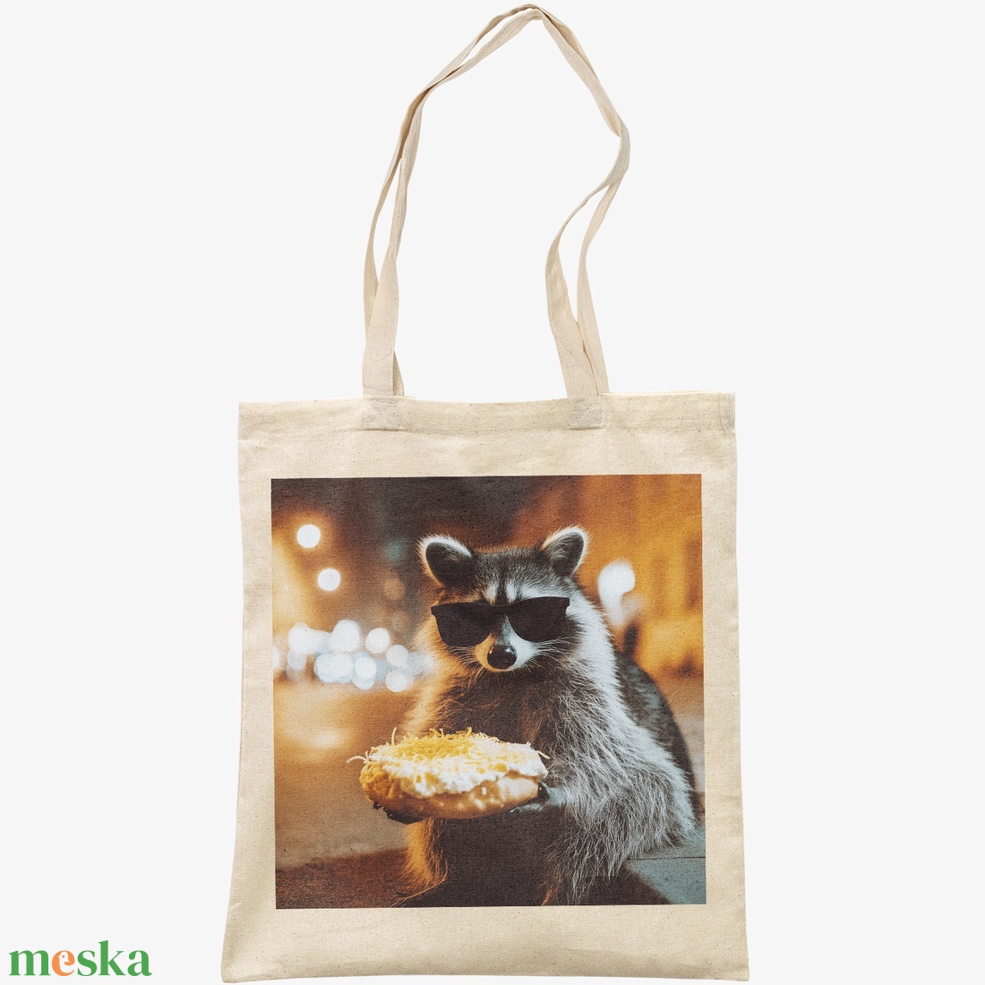 Lángos Raccoon vászontáska - mosómedve mintás tote bag - táska & tok - bevásárlás & shopper táska - shopper, textiltáska, szatyor - Meska.hu