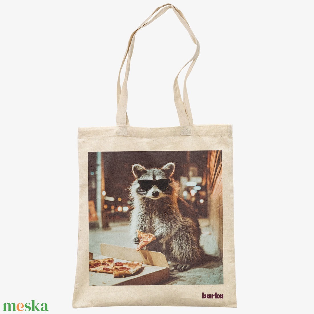 Pizza Raccoon vászontáska - mosómedve mintás tote bag - táska & tok - bevásárlás & shopper táska - shopper, textiltáska, szatyor - Meska.hu