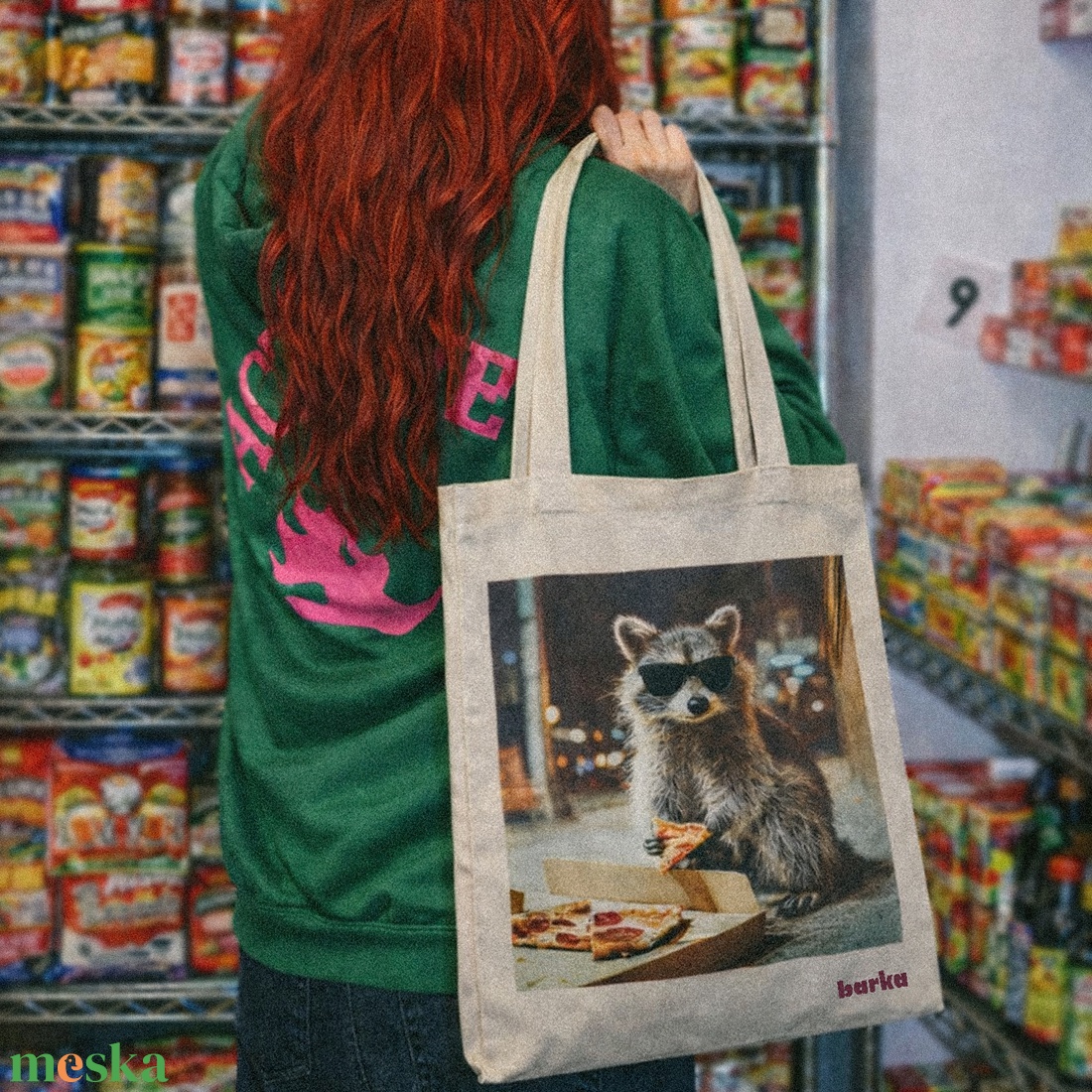 Pizza Raccoon vászontáska - mosómedve mintás tote bag - táska & tok - bevásárlás & shopper táska - shopper, textiltáska, szatyor - Meska.hu