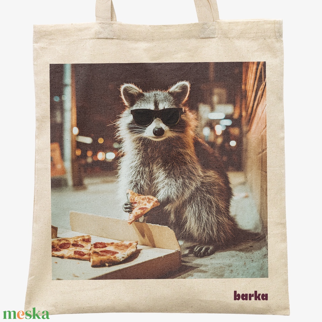 Pizza Raccoon vászontáska - mosómedve mintás tote bag - táska & tok - bevásárlás & shopper táska - shopper, textiltáska, szatyor - Meska.hu