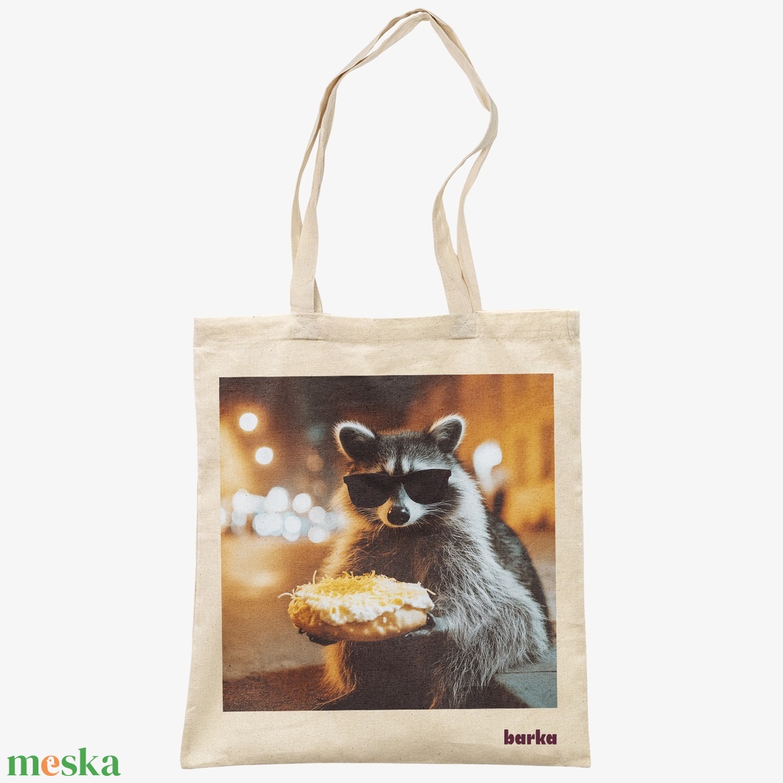 Lángos Raccoon vászontáska - mosómedve mintás tote bag - táska & tok - bevásárlás & shopper táska - shopper, textiltáska, szatyor - Meska.hu