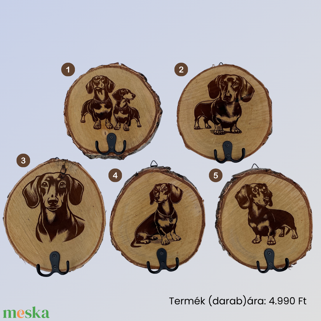 Tacskó mintás gravírozott fa korong pórázakasztóval - otthon & életmód - kisállatoknak - kutyáknak - jutalomfalat tartó - Meska.hu