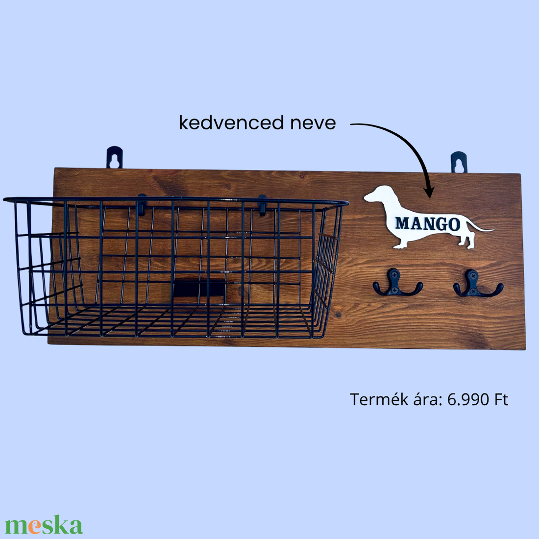 Tacskó mintás fali konzol játéktároló kosárral és póráz akasztóval (névvel kérhető) - otthon & életmód - kisállatoknak - kutyáknak - kutya póráz - Meska.hu