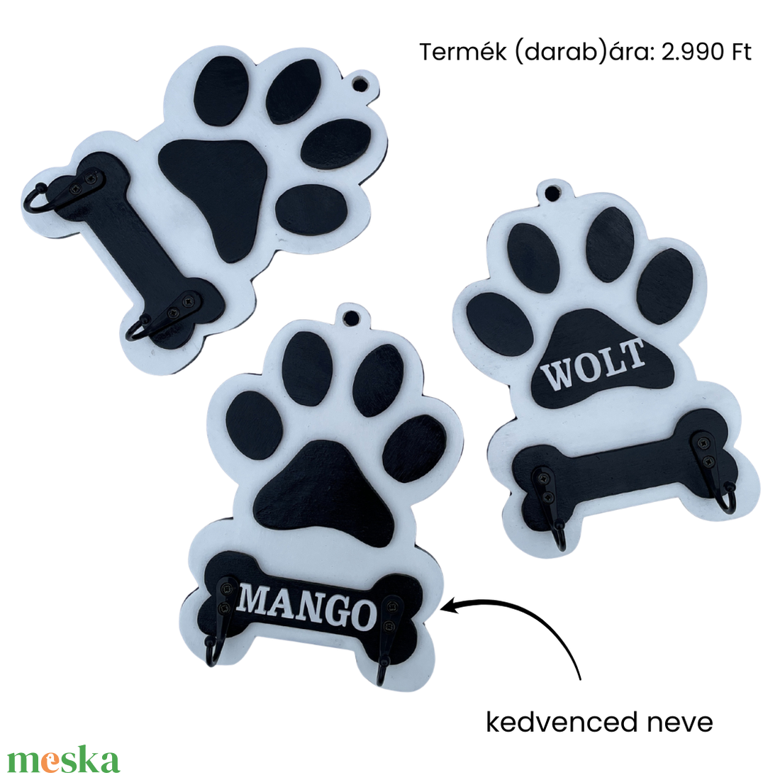 Pórázakasztó mancs és csont mintával (névvel kérhető) - otthon & életmód - kisállatoknak - kutyáknak - kutya póráz - Meska.hu