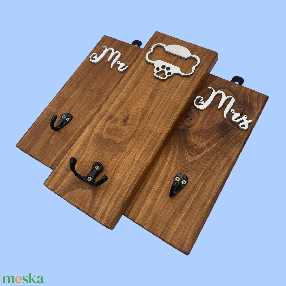 Mr Mrs kulcstartó fali konzol pórázakasztóval - otthon & életmód - kisállatoknak - kutyáknak - kutya póráz - Meska.hu