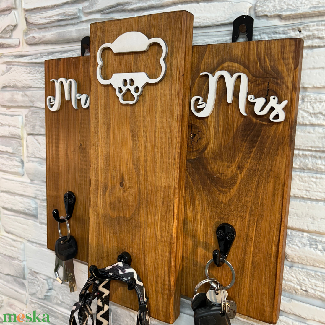 Mr Mrs kulcstartó fali konzol pórázakasztóval - otthon & életmód - kisállatoknak - kutyáknak - kutya póráz - Meska.hu