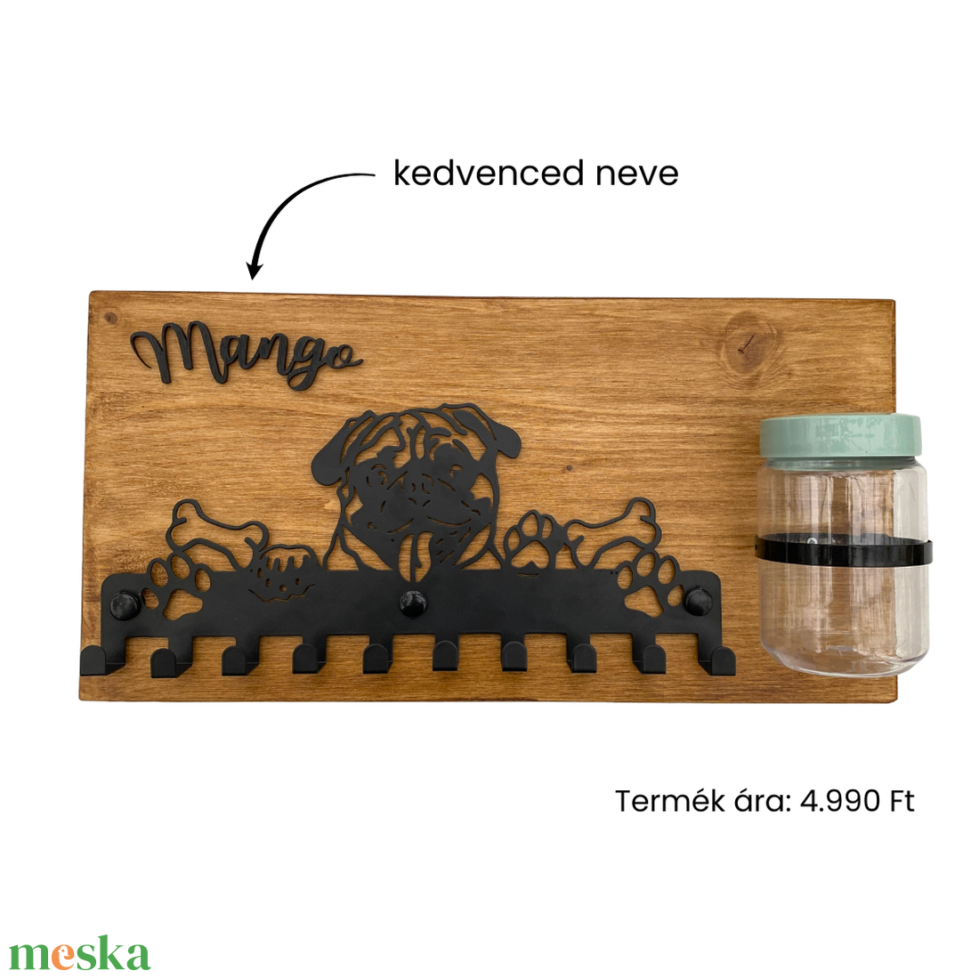 Mopsz mintájú fali konzol pórázakasztó (névvel kérhető) - otthon & életmód - kisállatoknak - kutyáknak - kutya póráz - Meska.hu
