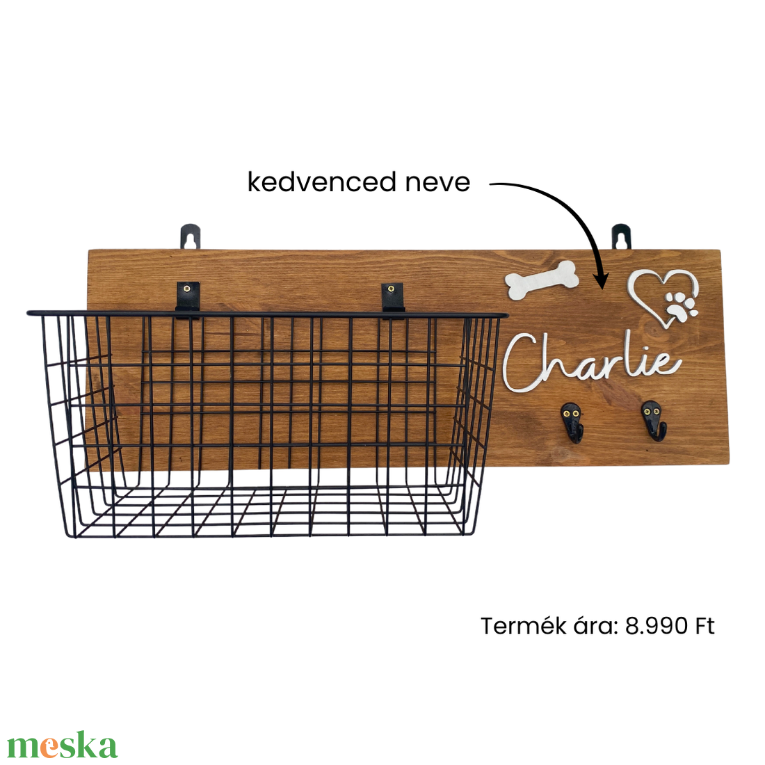 Kutyás fali konzol játéktároló kosárral és pórázakasztóval (névvel kérhető) - otthon & életmód - kisállatoknak - kutyáknak - jutalomfalat tartó - Meska.hu