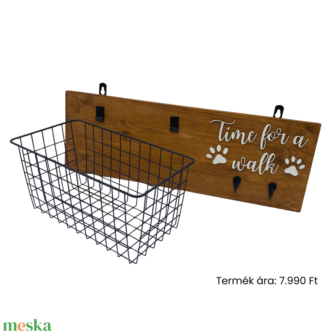 Kutyás fali konzol játéktároló kosárral és pórázakasztóval Time for a walk szöveggel - otthon & életmód - kisállatoknak - kutyáknak - jutalomfalat tartó - Meska.hu