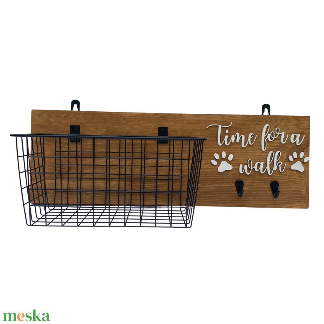 Kutyás fali konzol játéktároló kosárral és pórázakasztóval Time for a walk szöveggel - otthon & életmód - kisállatoknak - kutyáknak - jutalomfalat tartó - Meska.hu