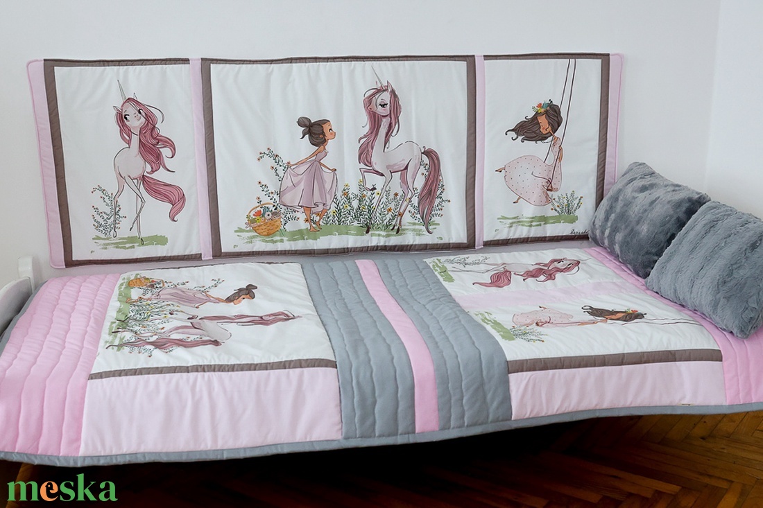 Unikornis álom mintával készült gyerekszoba szett falvédő-ágytakaró 100% pamutból patchwork technikával - otthon & életmód - babaszoba, gyerekszoba - Meska.hu