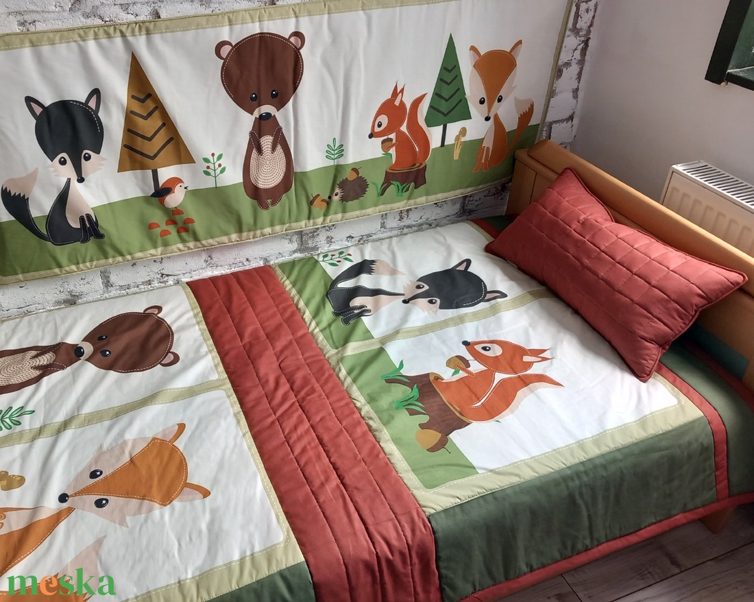 Állat mintás ágytakaró az erdő színeivel 130x180 cm  - otthon & életmód - lakástextil - ágytakaró - Meska.hu