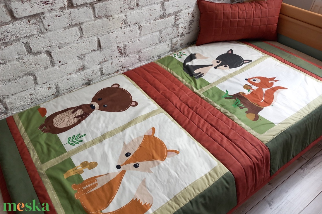 Állat mintás ágytakaró az erdő színeivel 130x180 cm  - otthon & életmód - lakástextil - ágytakaró - Meska.hu