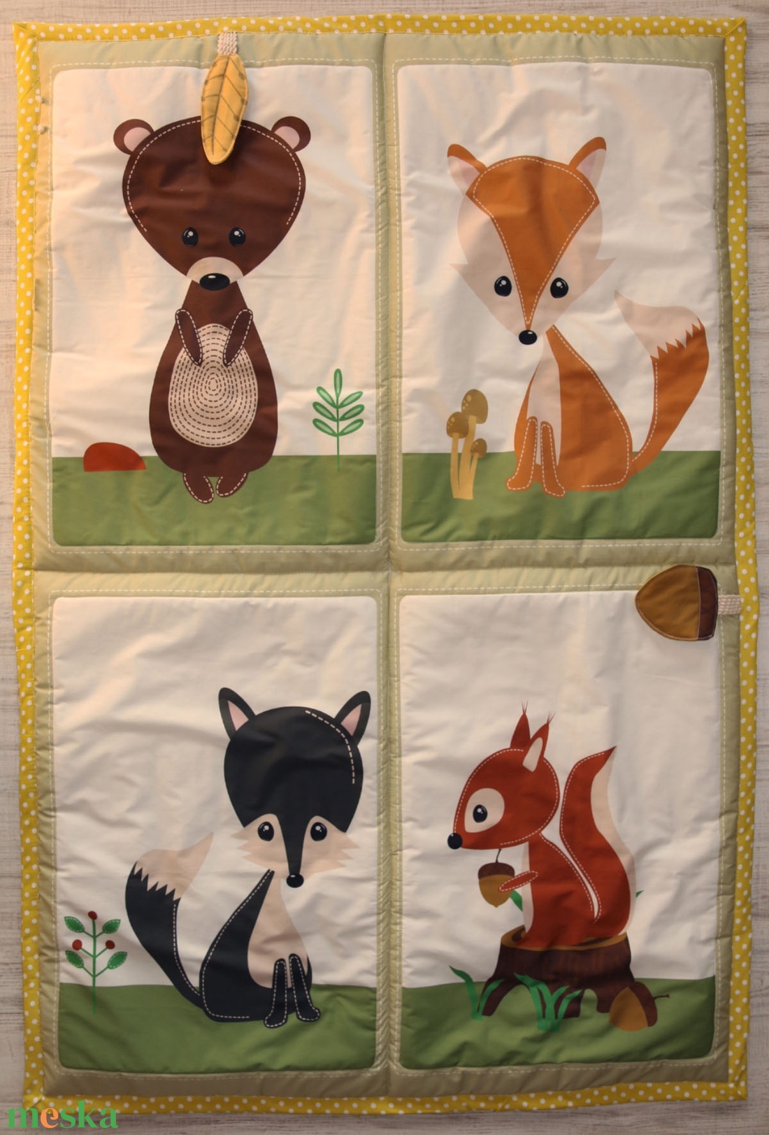 Erdő mintás játszószőnyeg babáknak 100% pamut mozgatható részekkel állatokkal - játék & sport - 3 éves kor alattiaknak - játszószőnyeg - Meska.hu