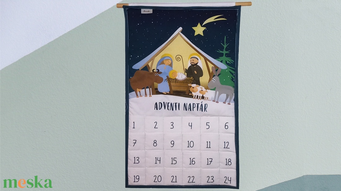 Hagyományos textil adventi naptár-Betlehem - otthon & életmód - dekoráció - fali és függő dekoráció - girland, zászlófűzér - Meska.hu
