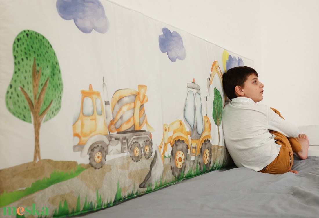 Pasztell munkagép mintás pamut falvédő - 158x64 cm - otthon & életmód - lakástextil - falvédő - Meska.hu