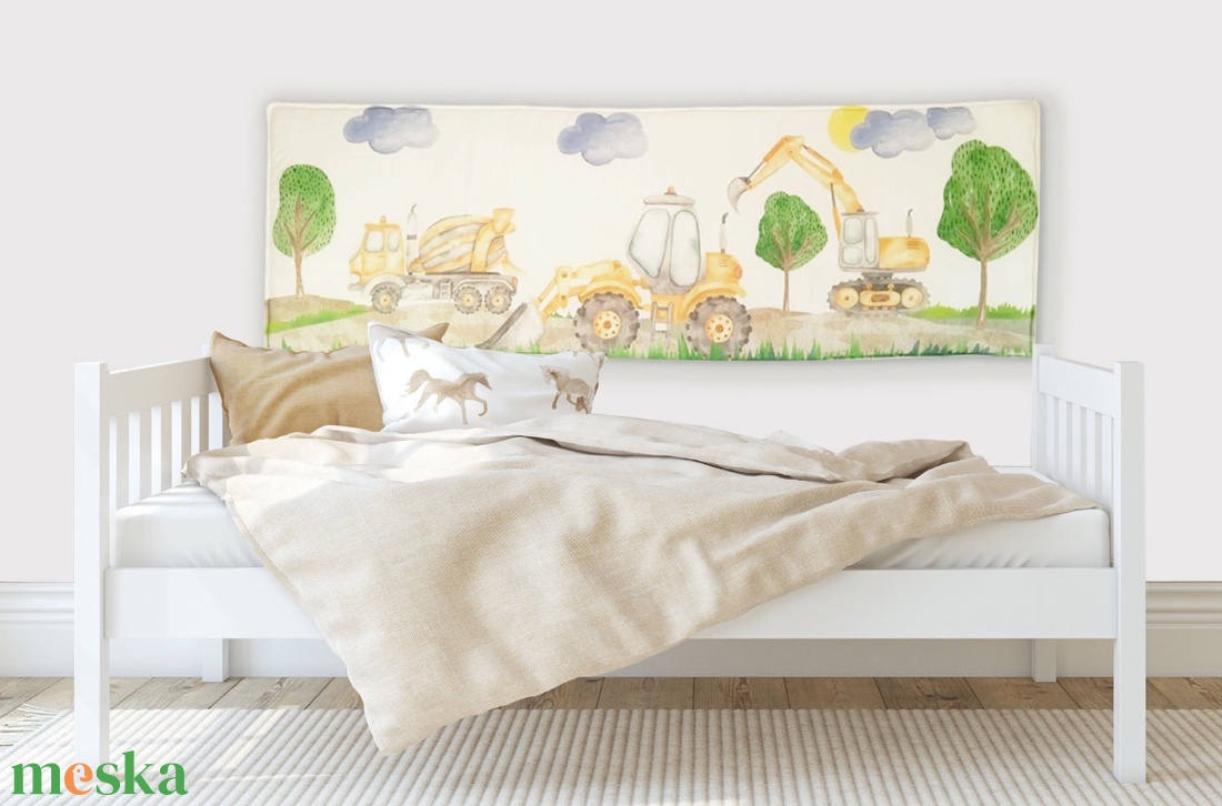 Pasztell munkagép mintás pamut falvédő - 158x64 cm - otthon & életmód - lakástextil - falvédő - Meska.hu