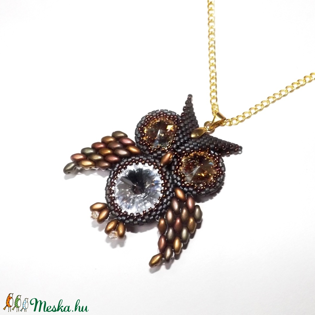 Aranyszemű bagoly ( Gyöngy bagoly medál) - ékszer - nyaklánc - medál - Meska.hu